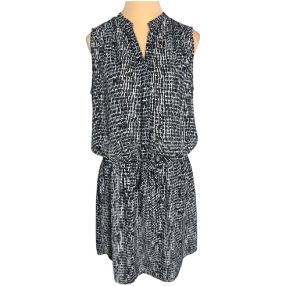 Hilary Radley (GUC) Black/White Patterned Sleeveless Drawstring Midi Dress Sz 6